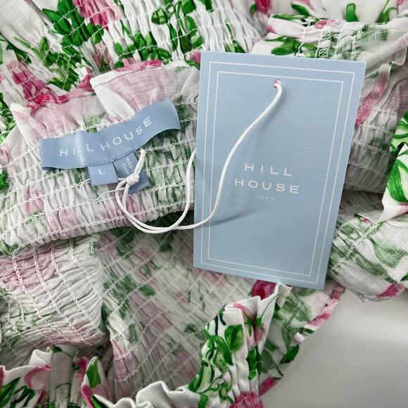 HILL HOUSE The Paz Cropped Nap Top Pink Roses Smocked Ruffle Size Large NEW - Picture 3 of 4